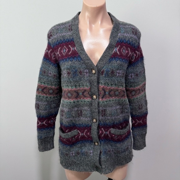 Polo Ralph Lauren Alpaca Wool Cardigan Sweater Medium Gray Stripe - Picture 1 of 7